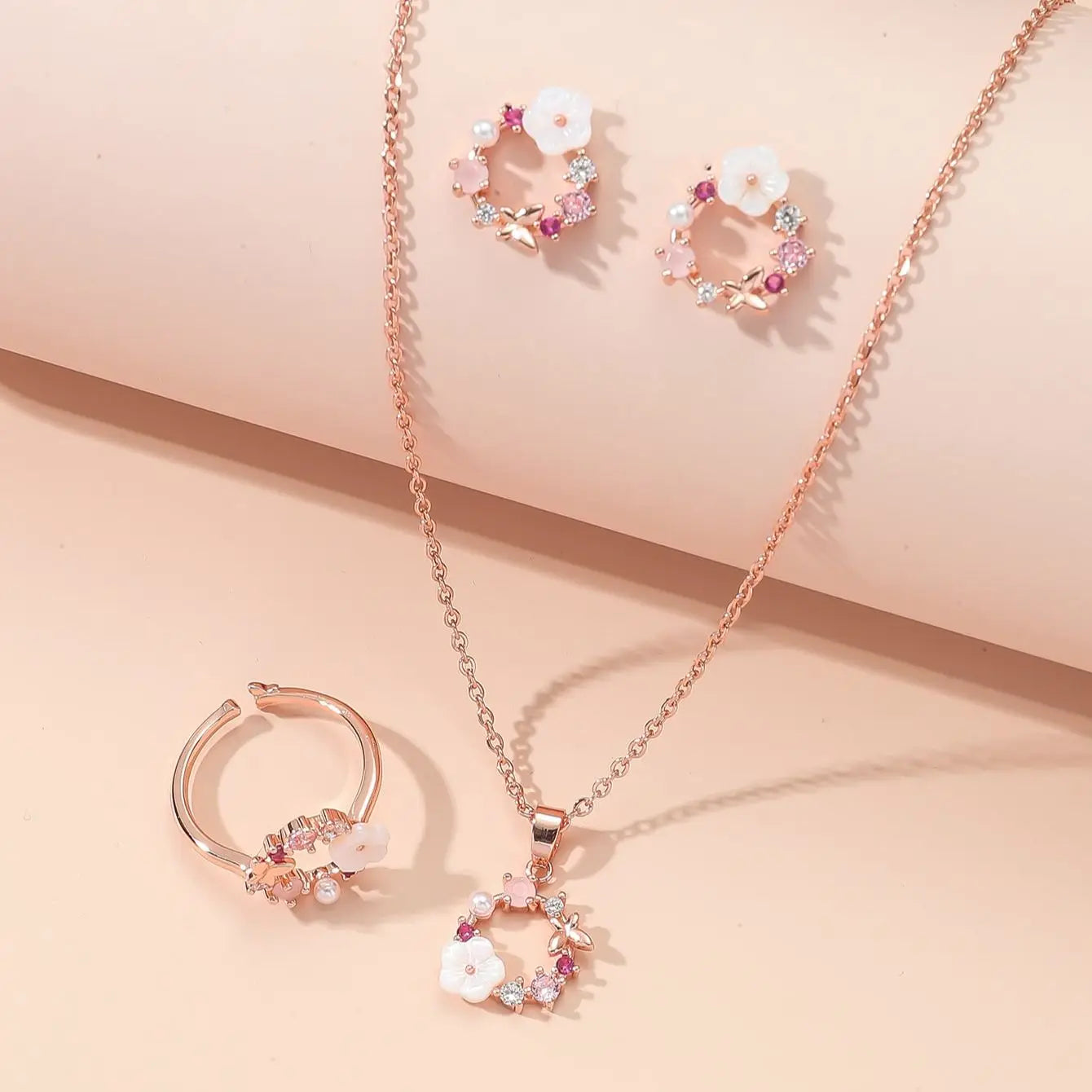 4 Pieces Rose Gold-color Lady Flower Fashion Accessories by edenista