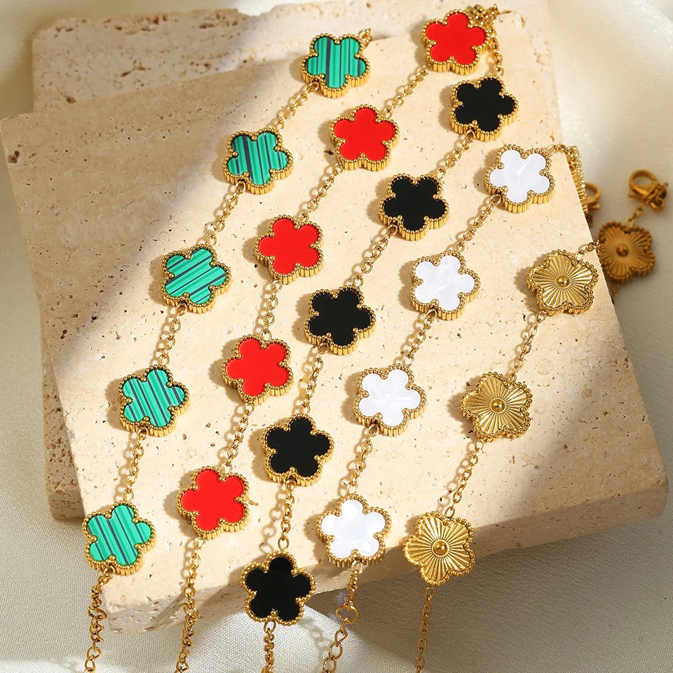Stainless Steel Flower Clover Jewelry Set