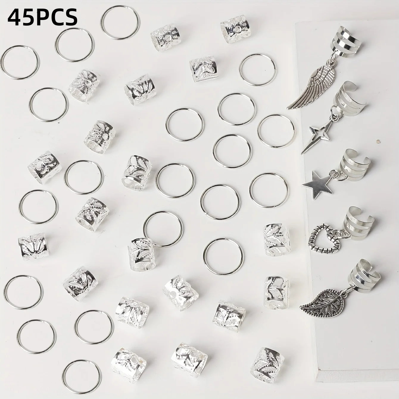 45-Piece Alloy Dreadlock Braid Hair Rings – Loc Hair Jewelry for Women & Girls