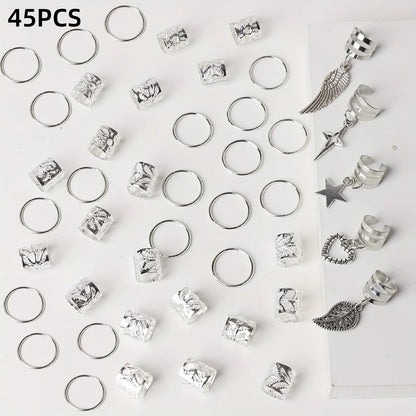 45-Piece Alloy Dreadlock Braid Hair Rings – Loc Hair Jewelry for Women & Girls