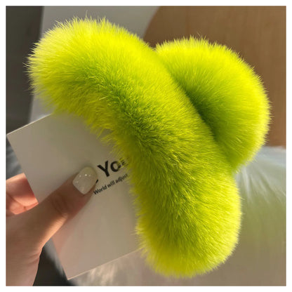 Faux Fur Plush Large Hair Claw Clip – Solid Color Barrette for Thick Hair