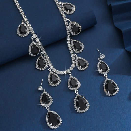 Elegant Crystal Decorated Jewelry Set Trendy Pendant Necklace & Dangle Earrings by edenista