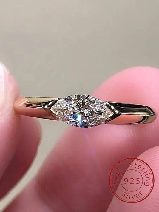 Sterling Silver Simplicity Fashion Marquise Zircon Ring For Women by edenista