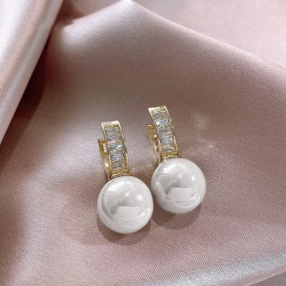 CAOSHI earrings by Edenista: gold-tone drop with crystal-bar accents and white simulated pearl drops (pair)