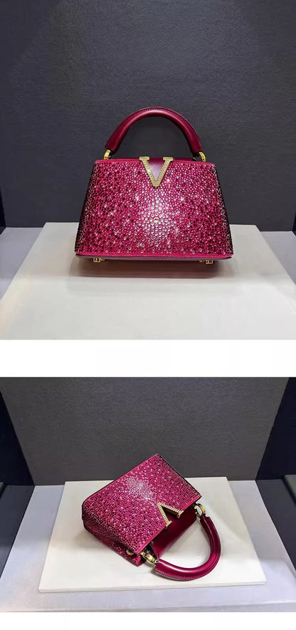 Rhinestone Leather Clutch Bag for Women – Party Tote