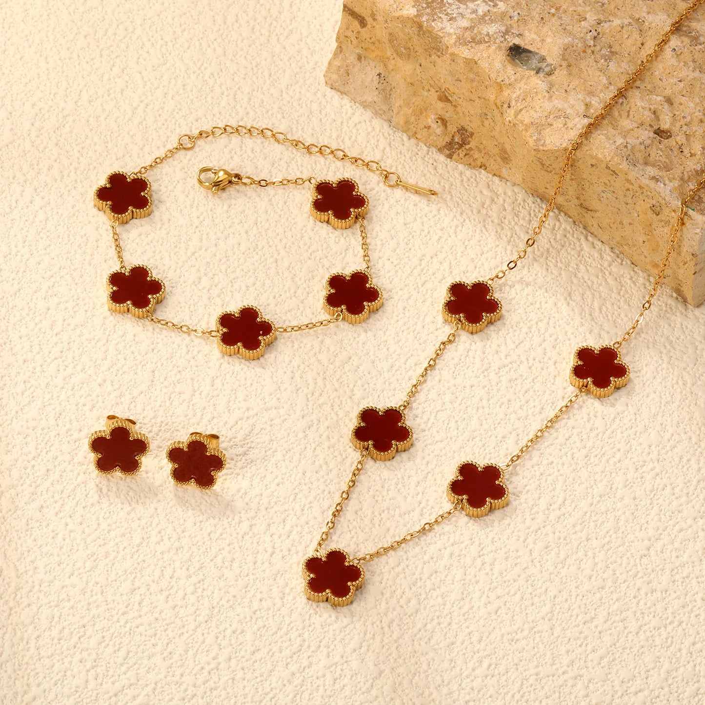 Stainless Steel Flower Clover Jewelry Set