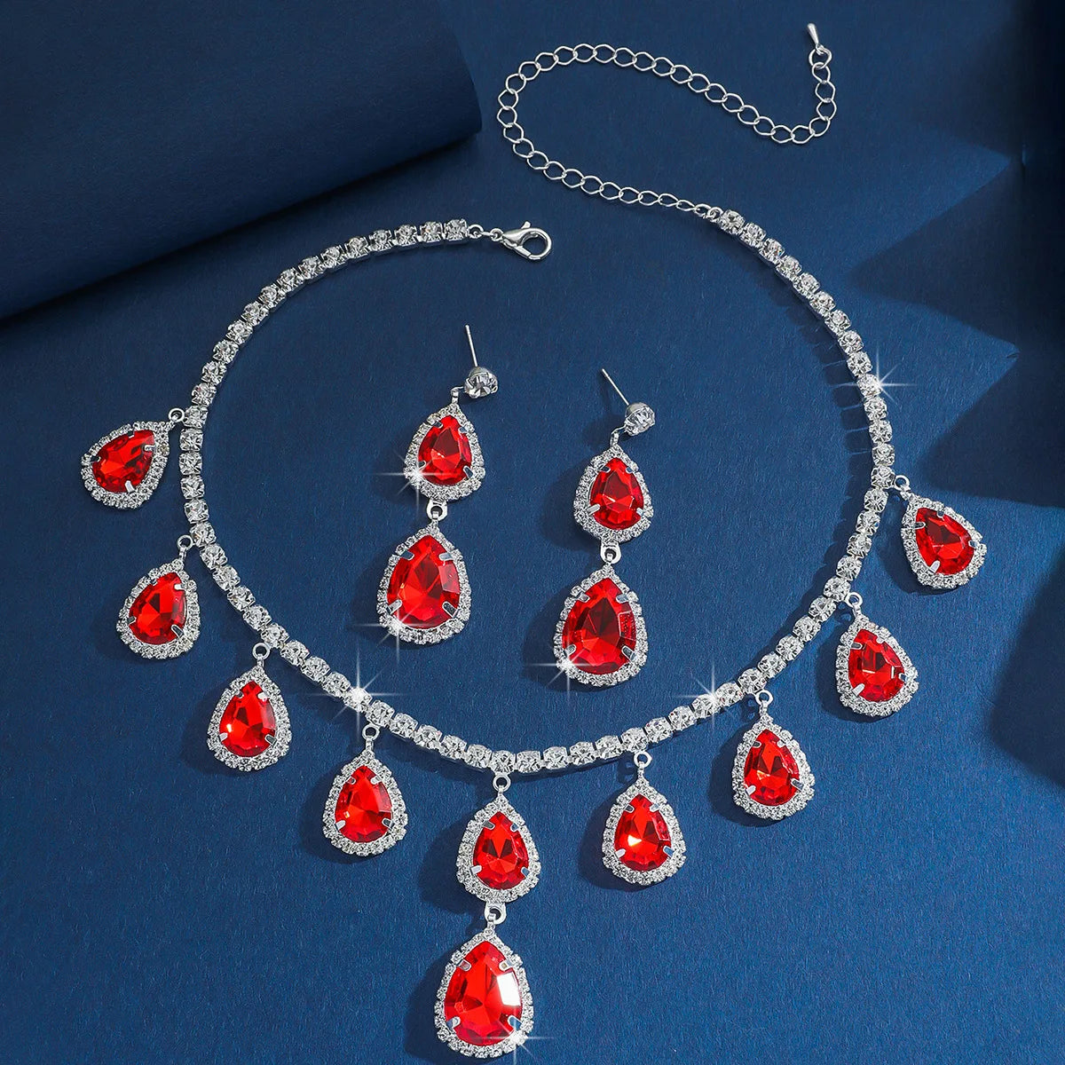 Elegant Crystal Decorated Jewelry Set Trendy Pendant Necklace & Dangle Earrings by edenista
