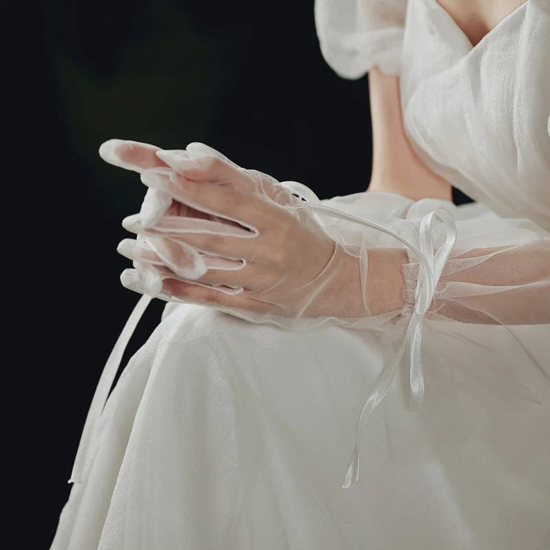 Mesh Lace Bridal Gloves Short Wrist Length