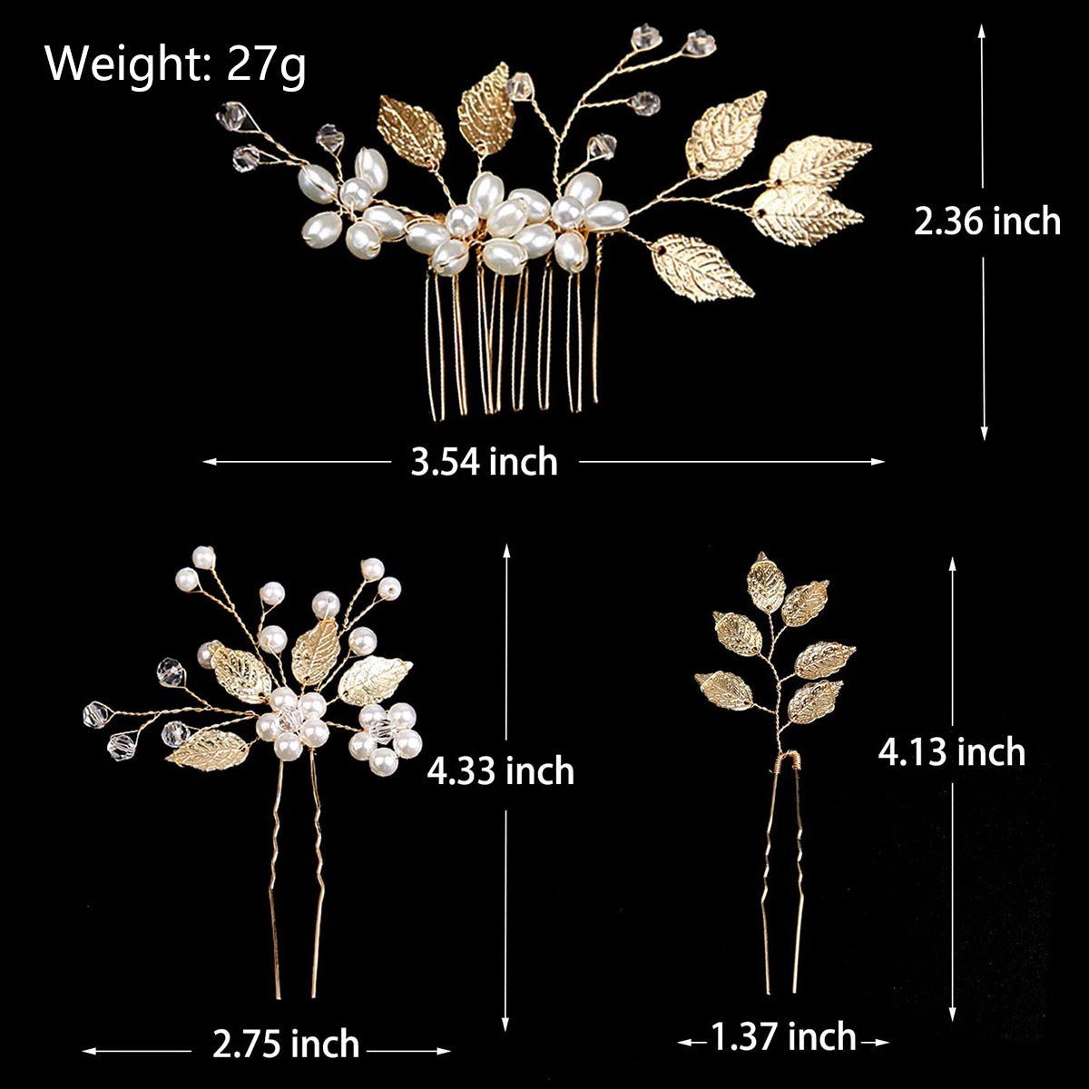 Flower Hairpin & Leaf Side Comb Set 4pcs