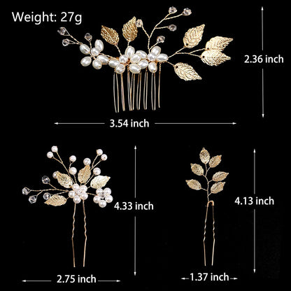 Flower Hairpin & Leaf Side Comb Set 4pcs