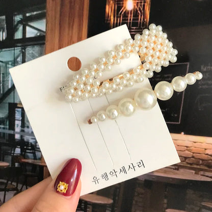 Acrylic Pearl Hair Clip Set – Geometric Hairgrip Barrettes for Women & Girls