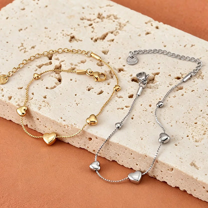 Gold-Plated Heart Charm Bracelet – Stainless Steel