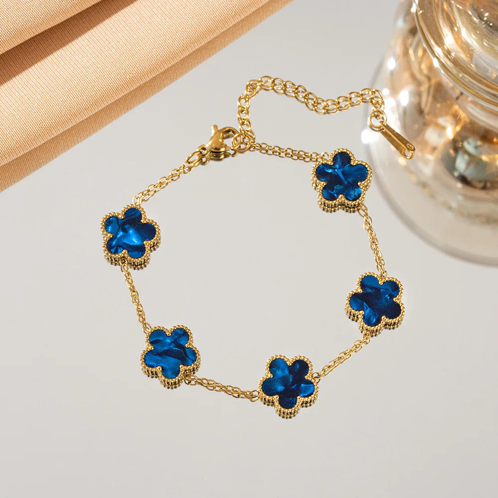 Adjustable Five Flower Stainless Steel Bracelet for Women