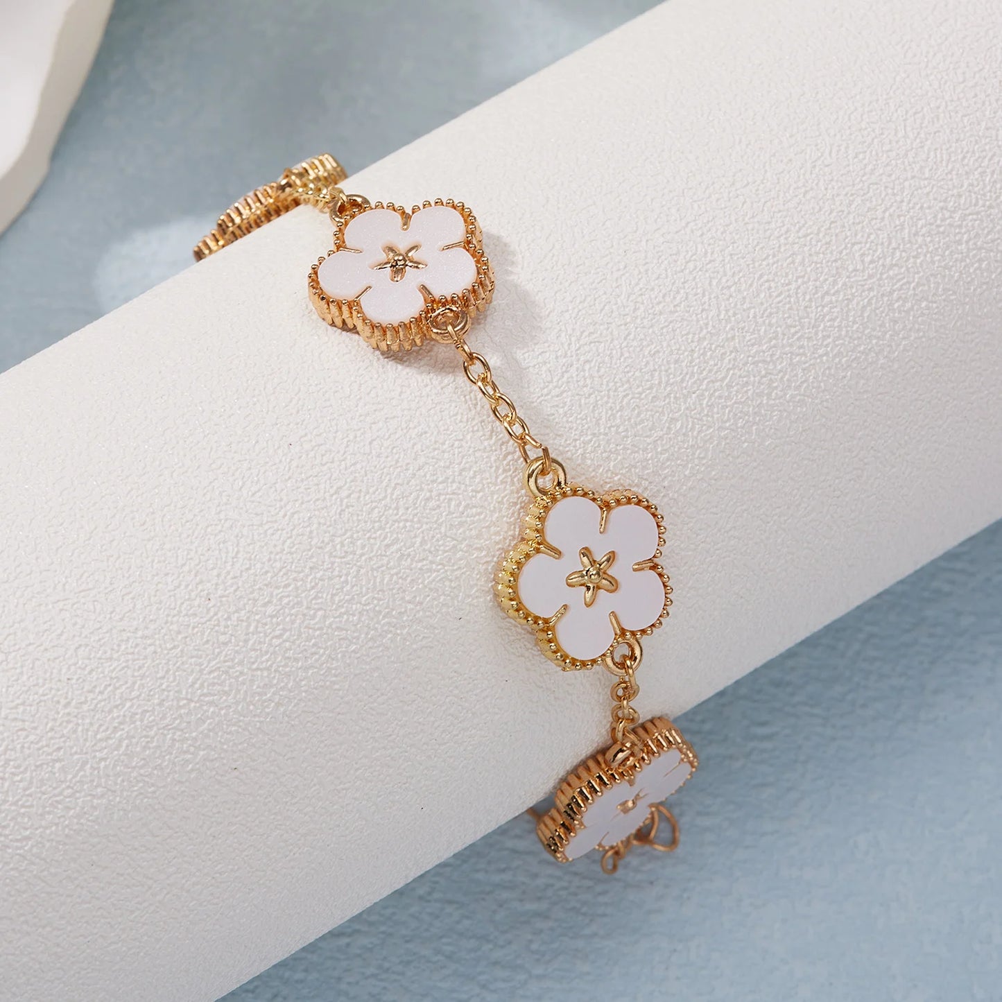 Two-Sided Plum Blossom Flower Charm Bracelet for Women – Multicolor