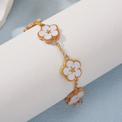 Two-Sided Plum Blossom Flower Charm Bracelet for Women – Multicolor