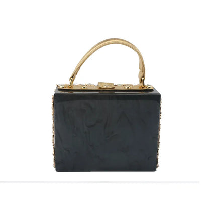 Edenista acrylic evening bag with gold-tone handle and rhinestone trim, black clutch