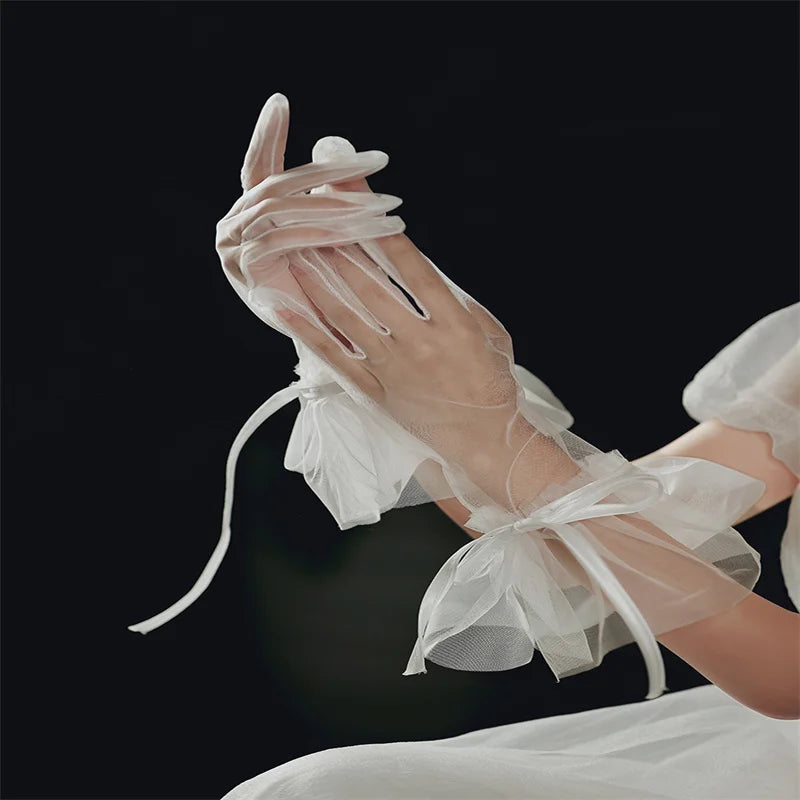 Mesh Lace Bridal Gloves Short Wrist Length