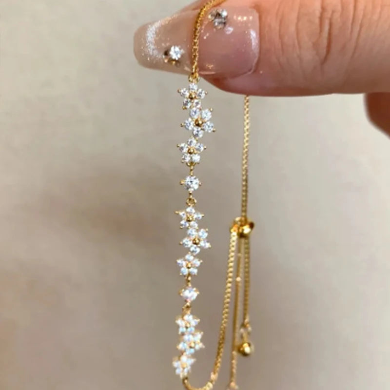 Shiny Crystal Zircon Flower Beaded Pull-Out Bracelet for Women Luxury Rhinestone by edenista