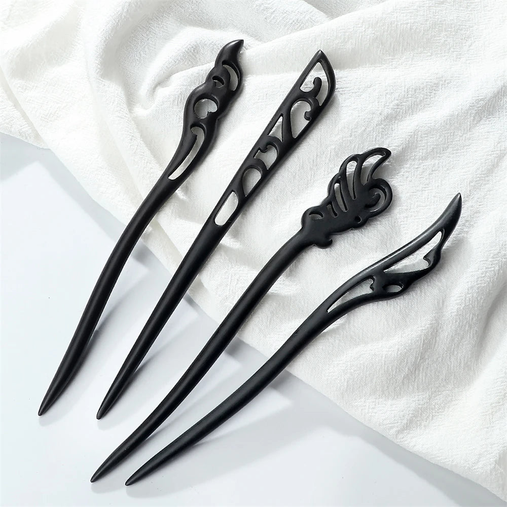 Green sandalwood hair sticks Edenista set of 4 for women, Chinese ethnic style decorative hairsticks