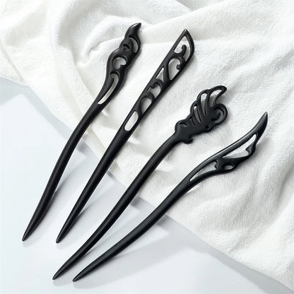 Green sandalwood hair sticks Edenista set of 4 for women, Chinese ethnic style decorative hairsticks