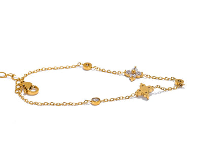 Cubic Zirconia Flower Chain Thin Bracelet – PVD Gold Plated