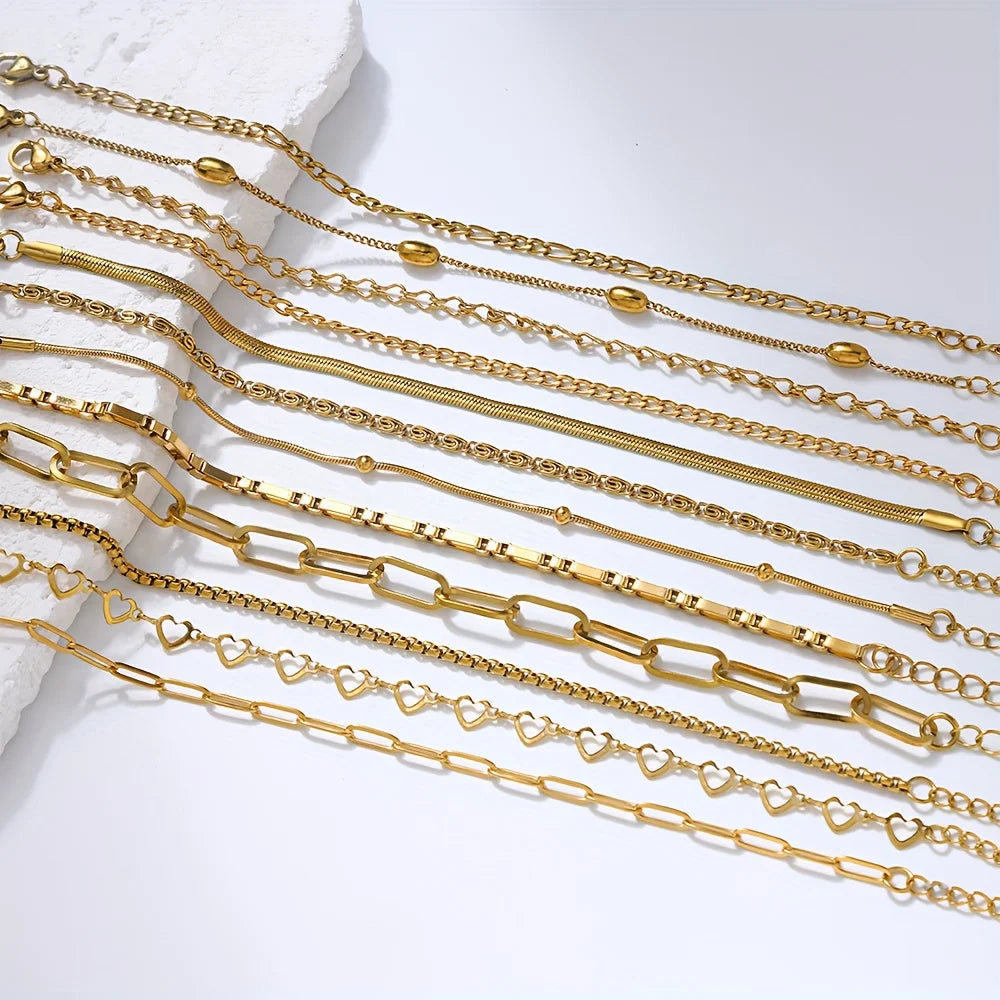 12-Piece Stainless Steel Bracelet Set for Women
