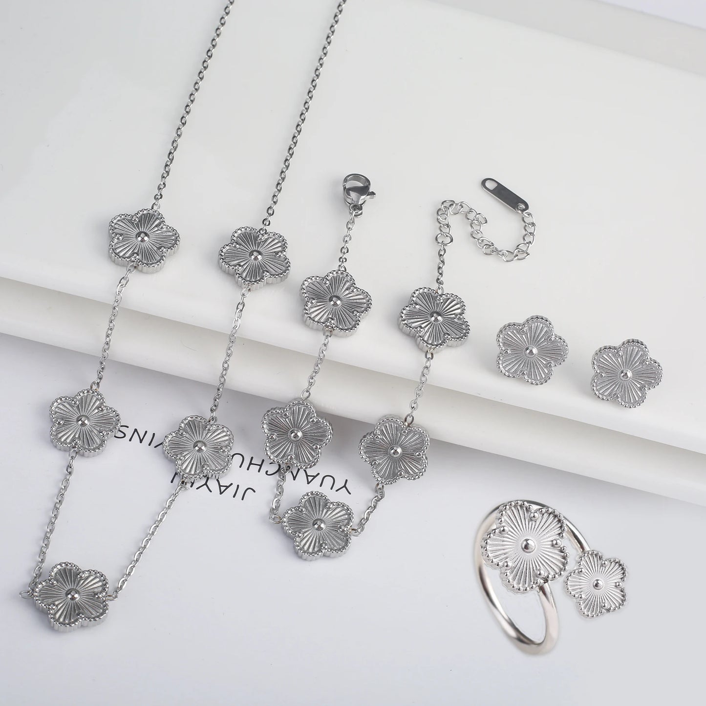 Stainless Steel Five Leaf Flower Jewelry Set