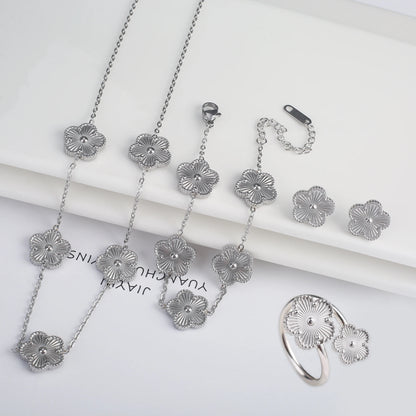 Stainless Steel Five Leaf Flower Jewelry Set