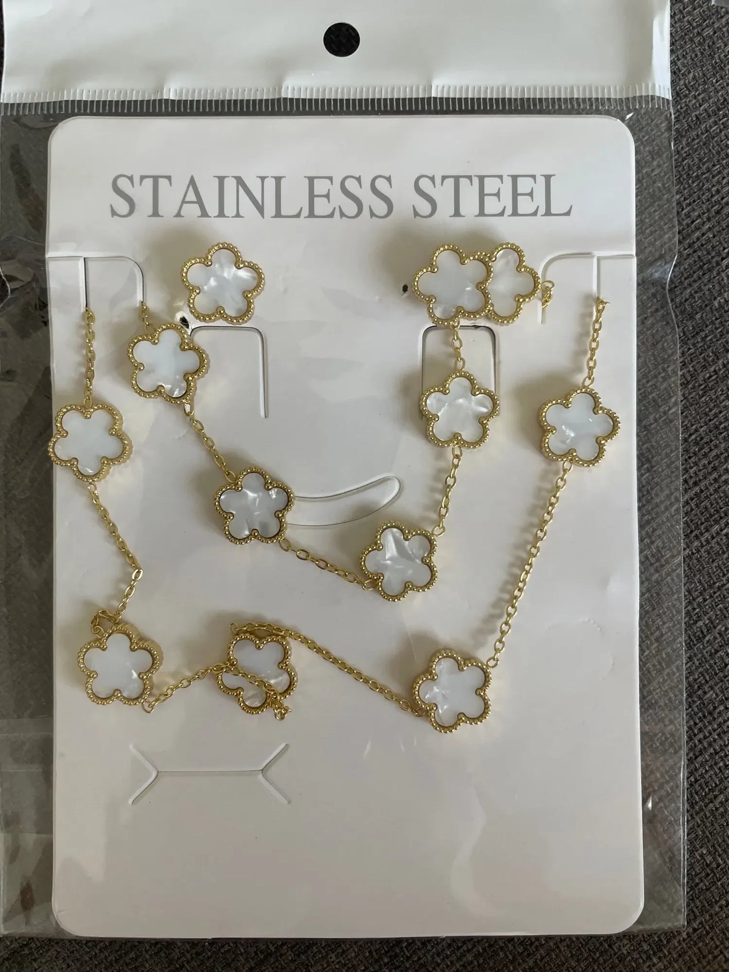 Stainless Steel Flower Clover Jewelry Set