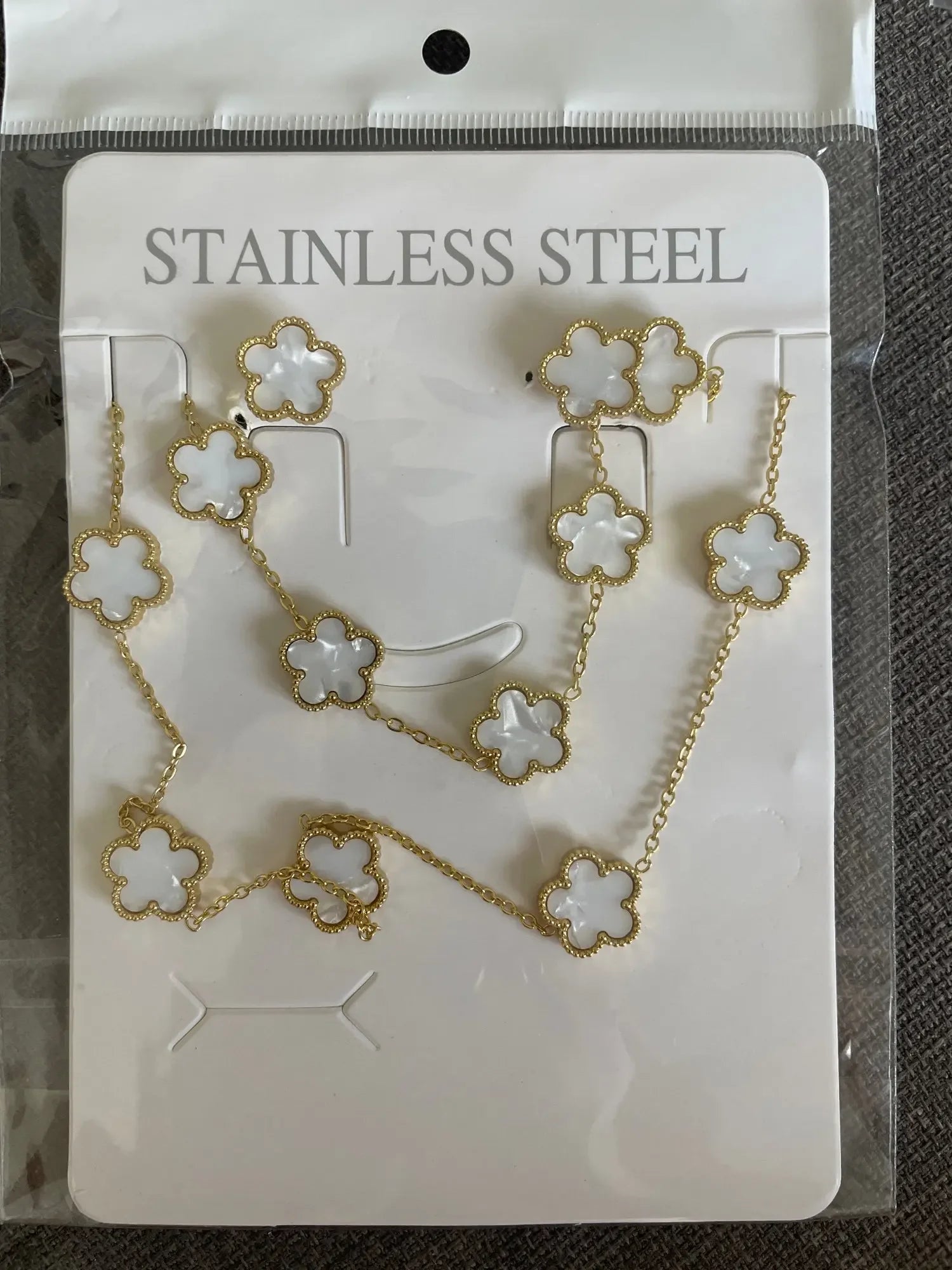 Stainless Steel Flower Clover Jewelry Set