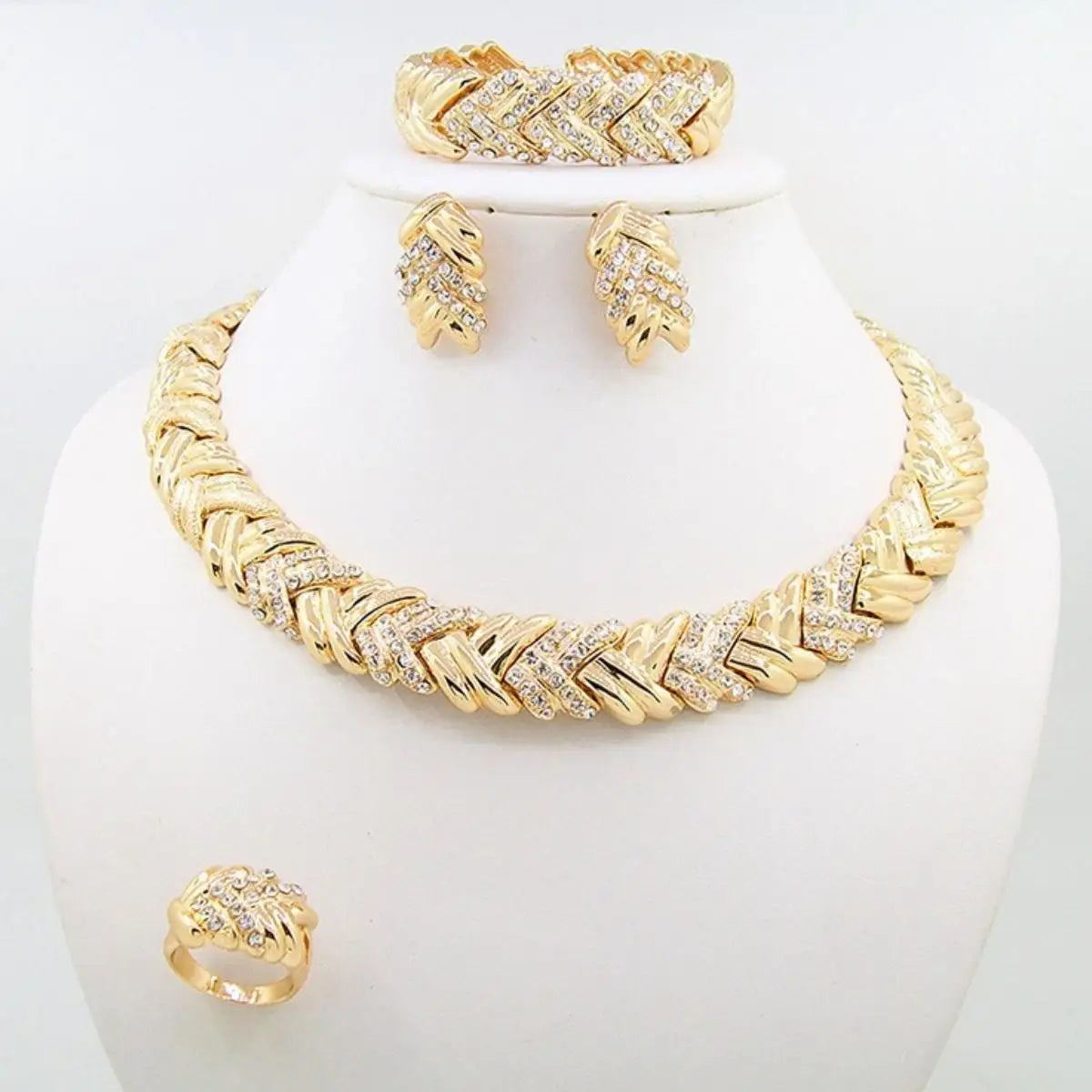 Fashion Crystal Jewelry Set 18k Gold Plated Rhinestone Clear Crystal Necklace Earrings by edenista