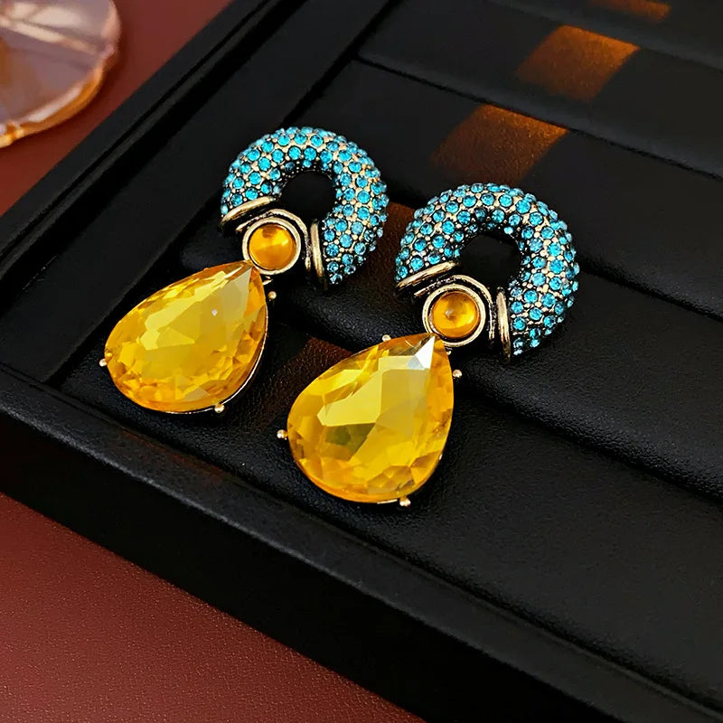 Rhinestone Circle Water Drop Dangle Earrings for Women – Vintage