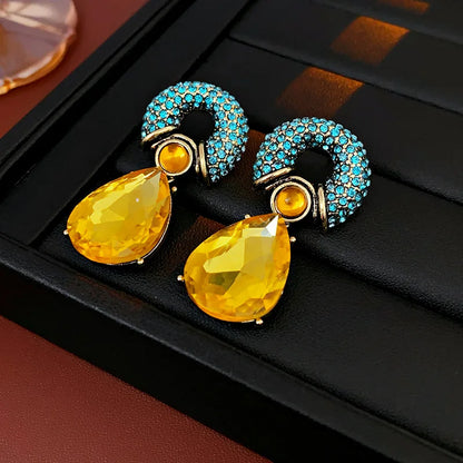 Rhinestone Circle Water Drop Dangle Earrings for Women – Vintage