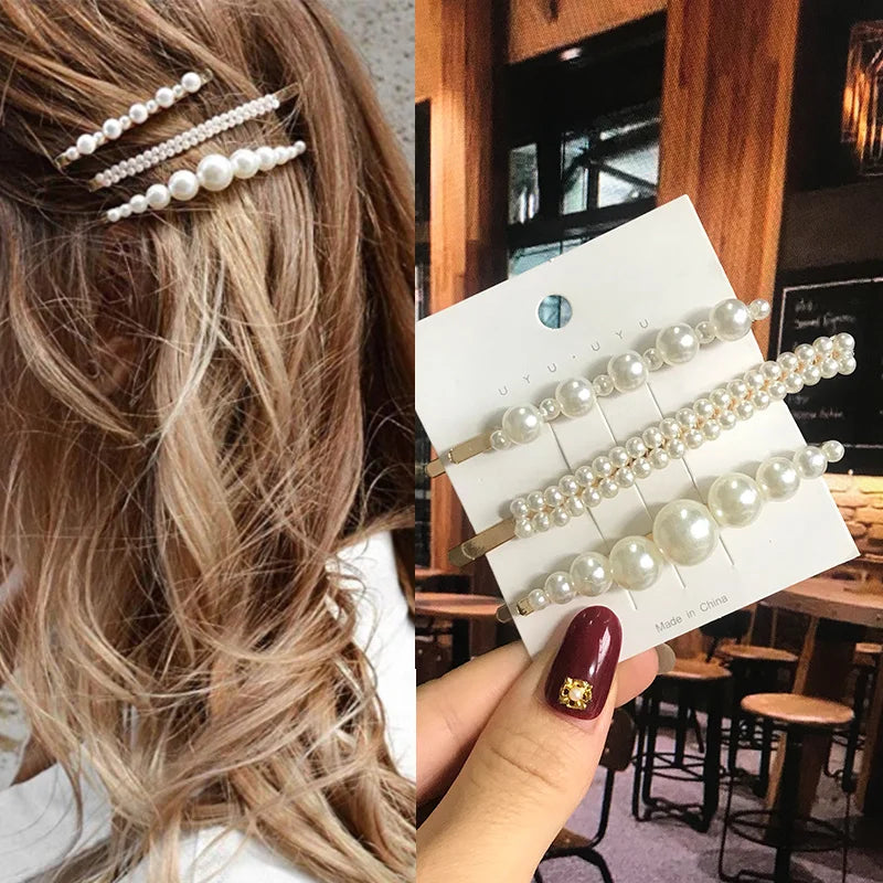 Acrylic Pearl Hair Clip Set – Geometric Hairgrip Barrettes for Women & Girls