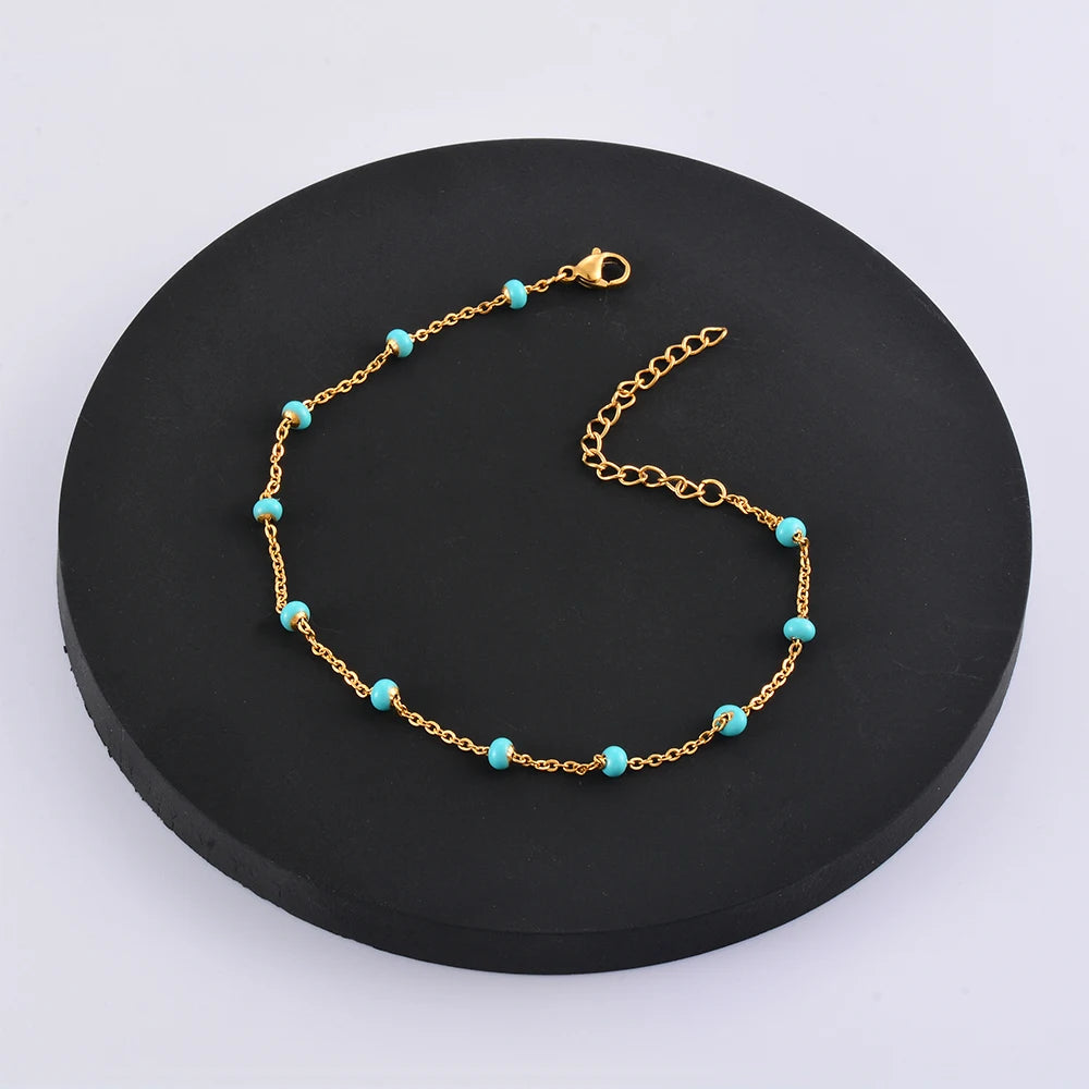 Gold Plated Coloured Enamel Stainless Steel Chain Bracelet