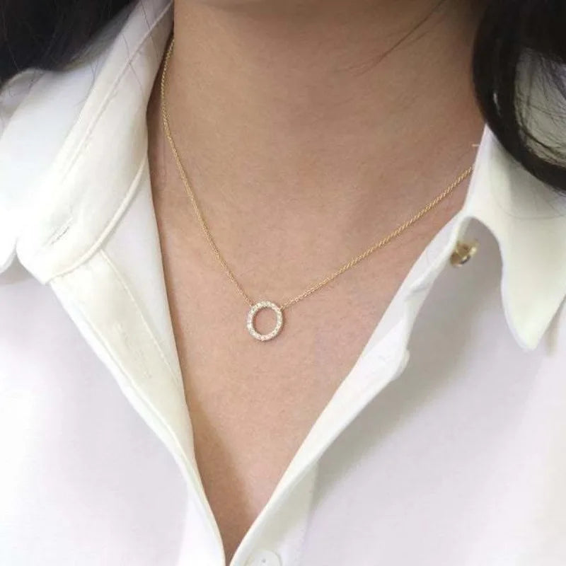 Fashion Trend Elegant Jewelry Simple Crystal Circle Pendant Necklace Golden Color Unique Women Necklace by edenista