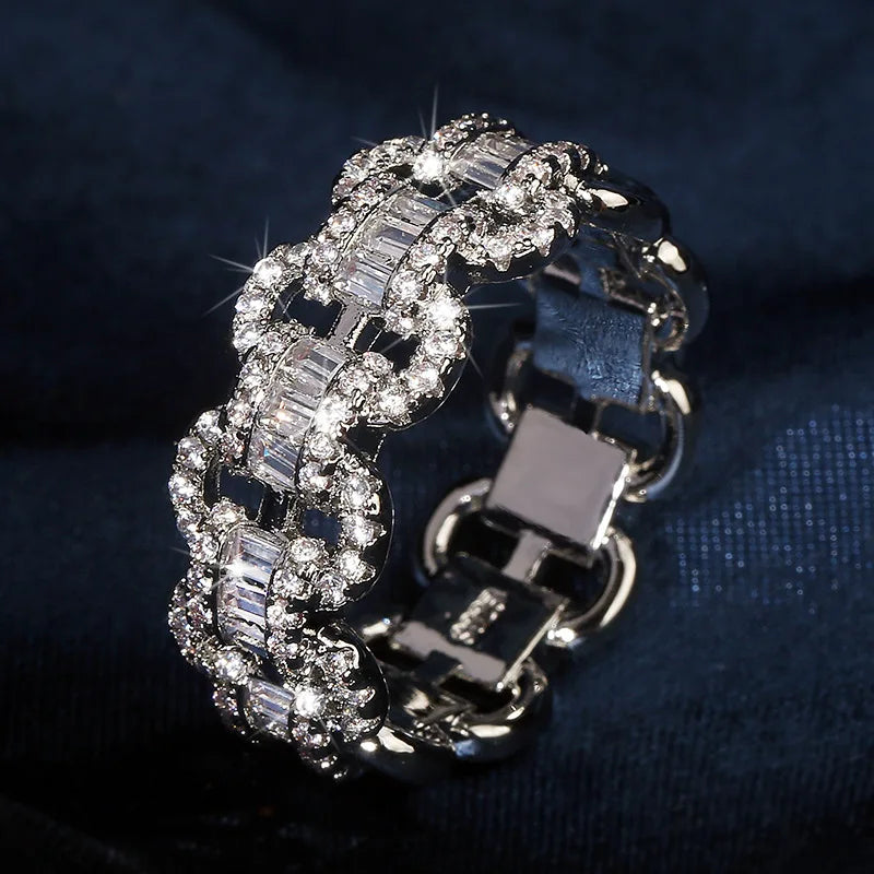 Large Row Flashing Zircon Ring Men And Women Hip-Hop Chain by edenista