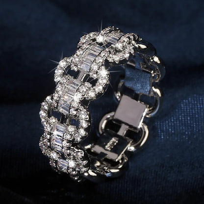 Large Row Flashing Zircon Ring Men And Women Hip-Hop Chain by edenista