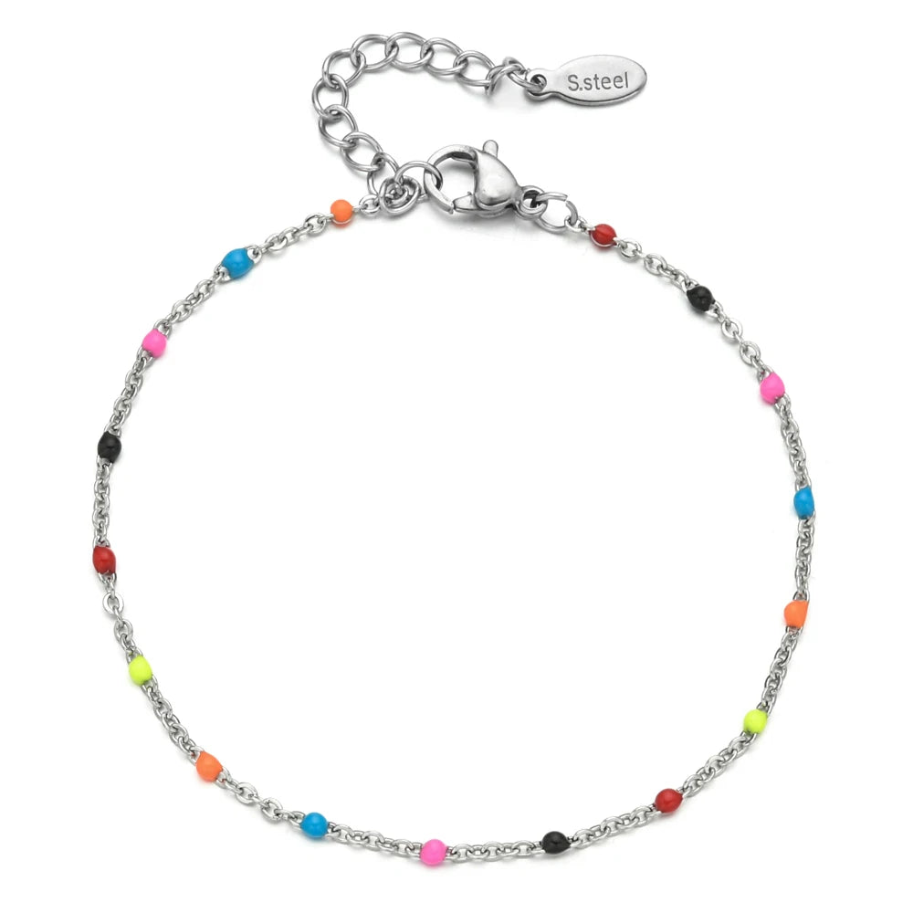 Colourful Thin Link Chain Stainless Steel Bracelet for Women