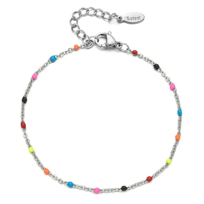 Colourful Thin Link Chain Stainless Steel Bracelet for Women