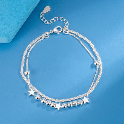 Three-Layer Geometric Bead Bracelet – 925 Sterling Silver