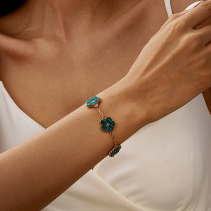 Two-Sided Plum Blossom Flower Charm Bracelet for Women – Multicolor