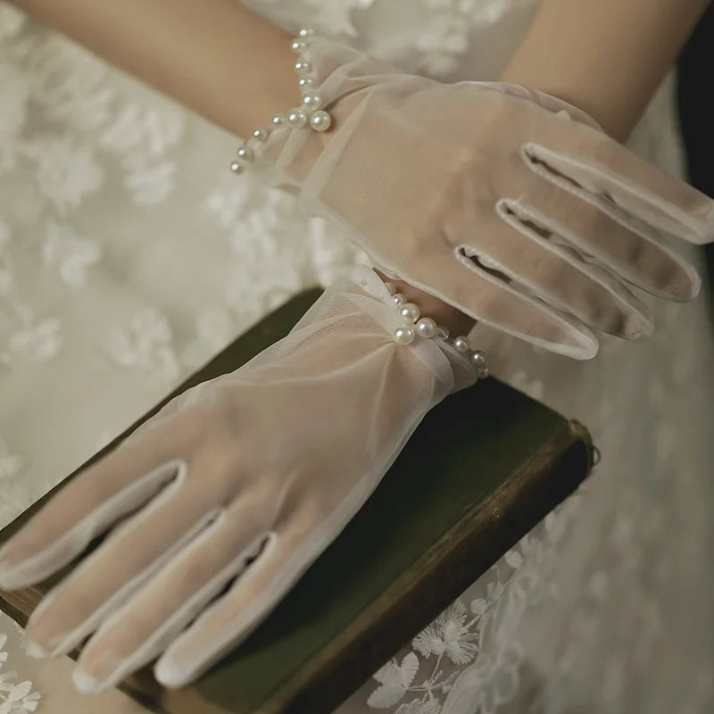 Mesh Lace Bridal Gloves Short Wrist Length