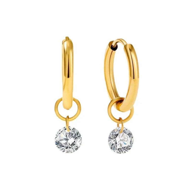 Waterproof 14K Gold Plated Zircon Drop Earrings