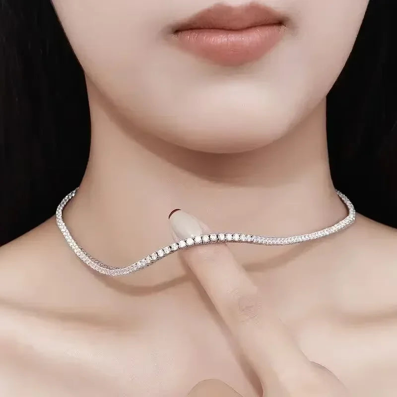 925 Silver Zircon Chain Necklace 2mm/4mm