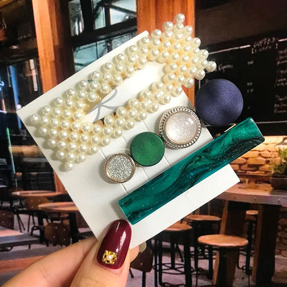 Acrylic Pearl Hair Clip Set – Geometric Hairgrip Barrettes for Women & Girls