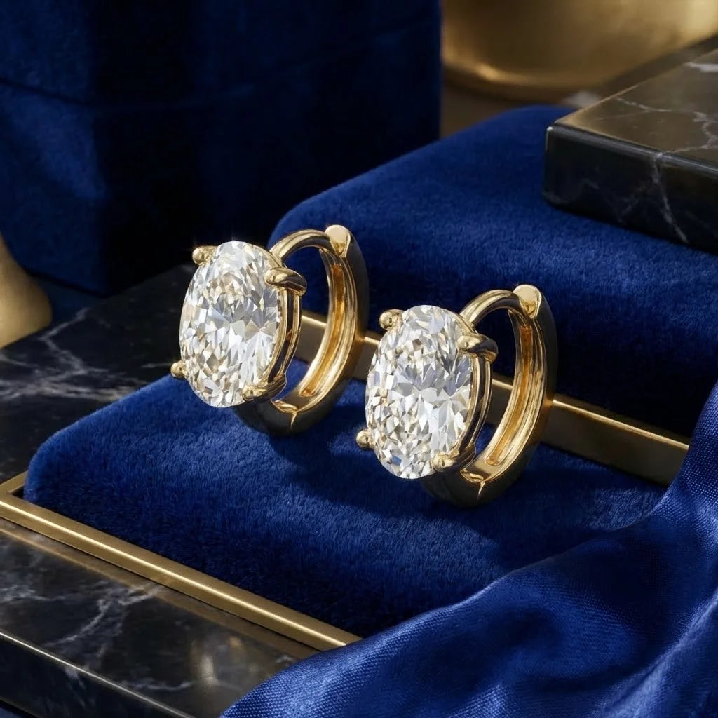 Moonmory brass marquise zirconia hoop earrings by Edenista, 18K gold plated luxury pair