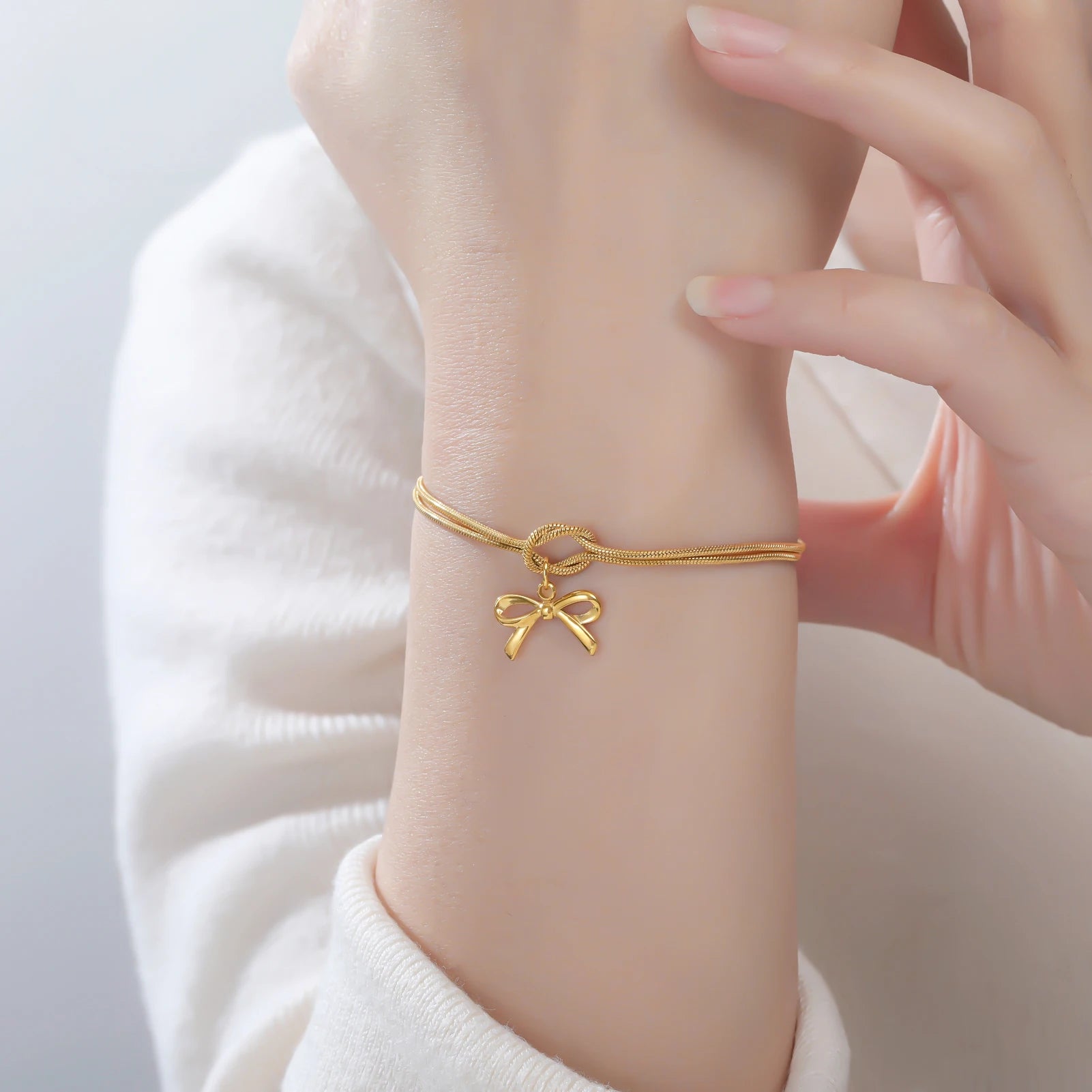 Gold Color Bowknot Love Knot Chain Bracelet Stainless Steel Trendy Bracelets by edenista