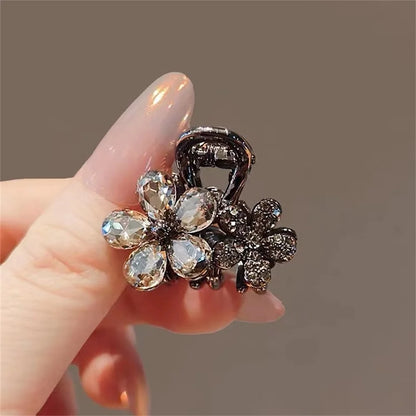 Double Flower Crystal Hair Claw Clip – Rhinestone Metal Barrette for Women