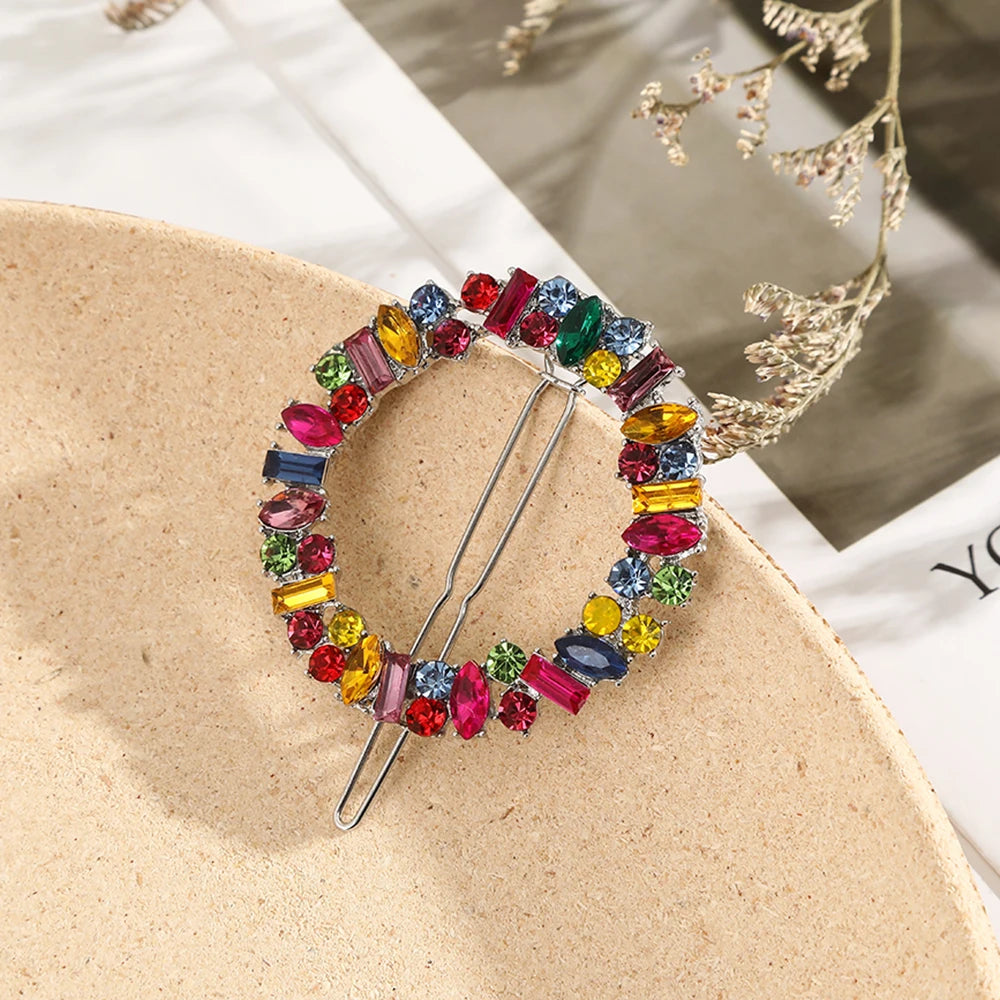 Elegant Round Crystal Metal Hair Clip Barrette – Sweet Gold Hairpin for Women & Girls